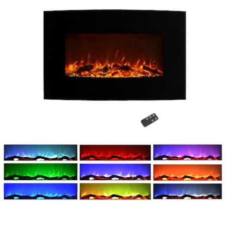 Hastings Home 36-inch Curved Electric Fireplace, Wall Mount/ Floor Stand, 10 LED Flame Colors (Black) 711205NQN